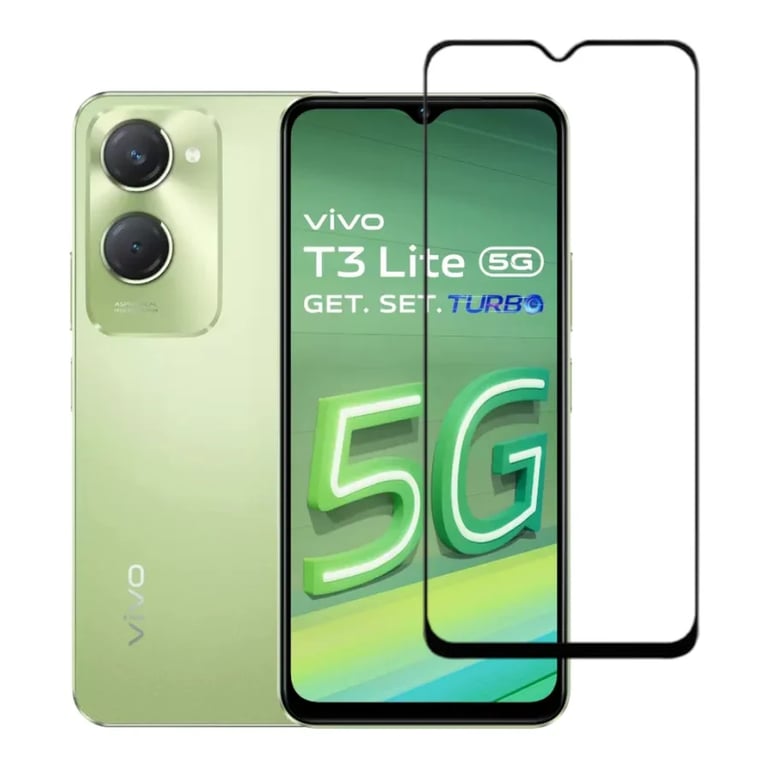 (Pack of 3) Vivo T3 Lite 5G Full Tempered Glass Screen Protector – Military-Grade Durability, High-Density Glass, 9H Hardness, Anti-Scratch, Sensitive Touch, Edge-to-Edge, Full Glue Coverage, Bubble-Free