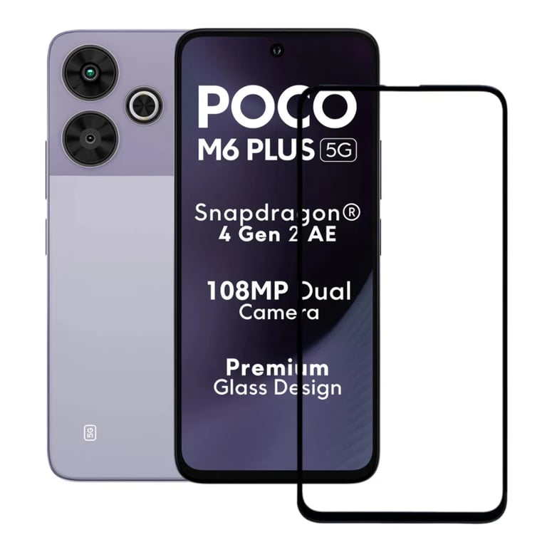 (Pack of 3) Poco M6 Plus 5G Full Tempered Glass Screen Protector – Military-Grade Durability, High-Density Glass, 9H Hardness, Anti-Scratch, Sensitive Touch, Edge-to-Edge, Full Glue Coverage, Bubble-Free