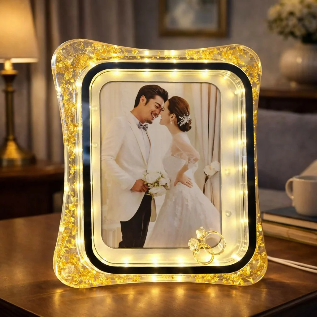 LED Crystal Photo Frame with Romantic Light for Couple Memories