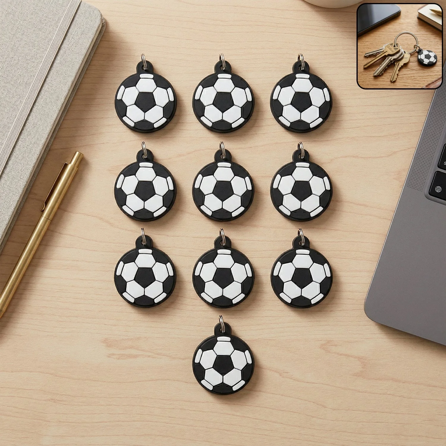 Football Design Shape Bag Charm Keychain Set (10 Pc)