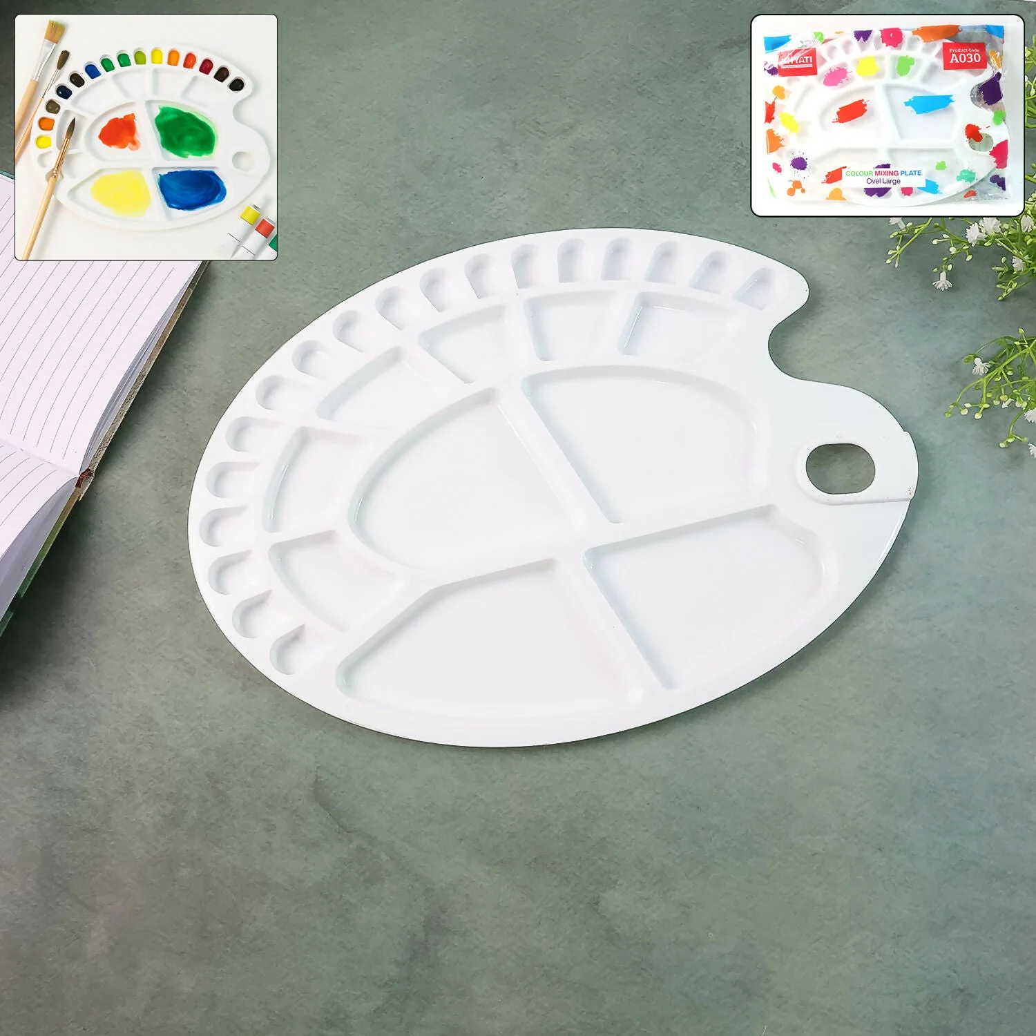 Khyati Colour Mixing Plate – Oval Large Paint Palette for Artists and Students