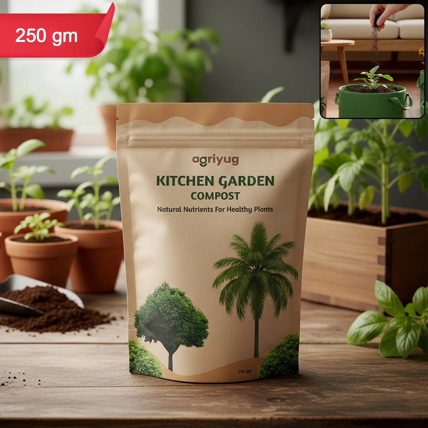 Kitchen Garden Compost For Home Gardening, Natural Nutrients For Healthy Plants (250 g)