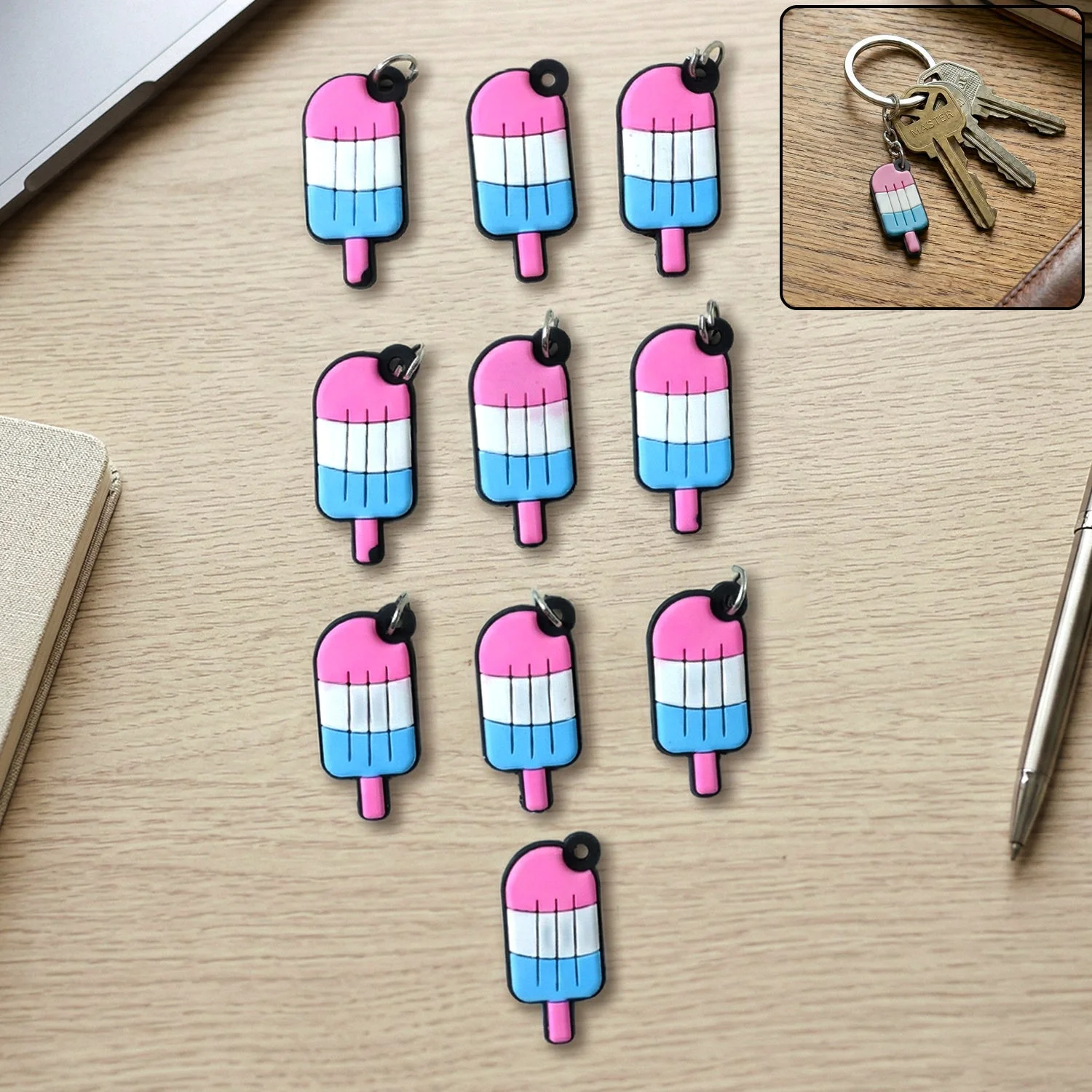 Cute Ice Cream Shape Bag Charm Keychain Set (10 Pc Set)