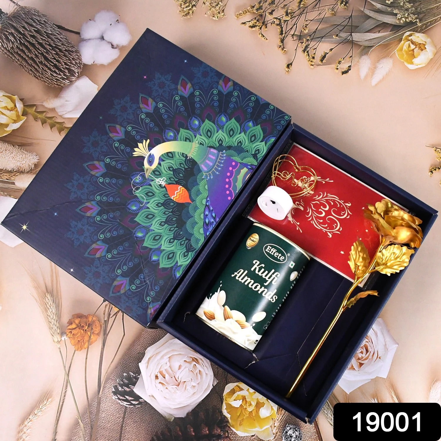 Valentine’s Day Love Set - Heart Light, Chocolates & Golden Flower Gift Box