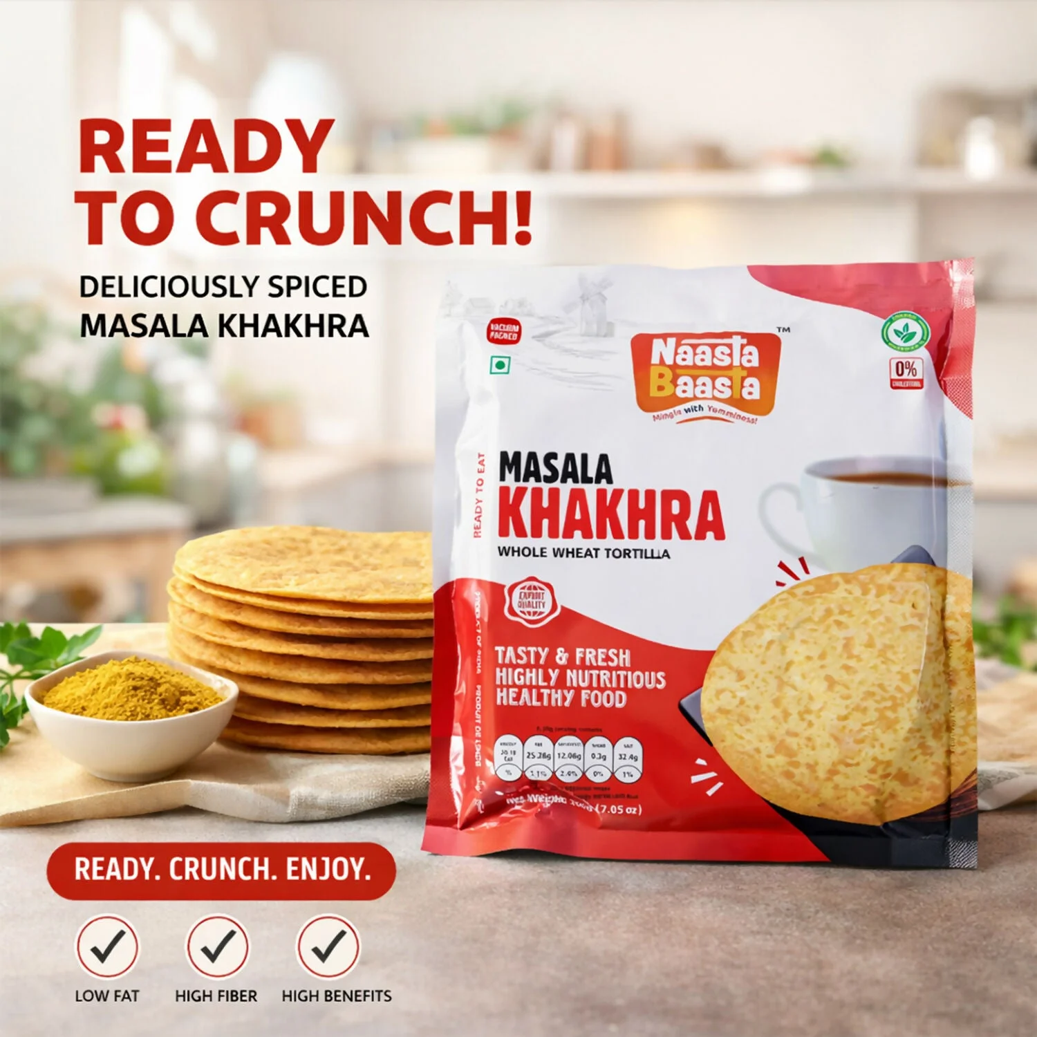 Naasta Baasta Masala Khakhra Whole Wheat Tortilla Ready To Eat Tasty & Fresh Healthy Snack(200gm)