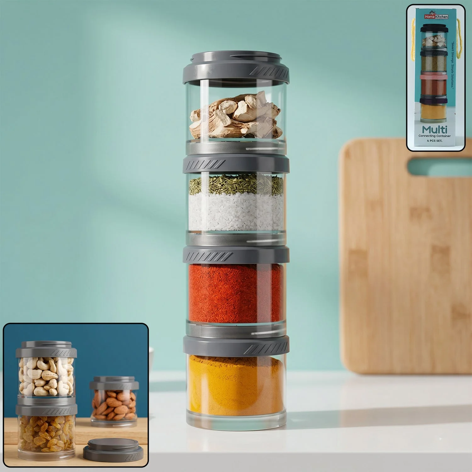 Multipurpose Multi Connecting Stackable Storage Container Set (4 Pc)