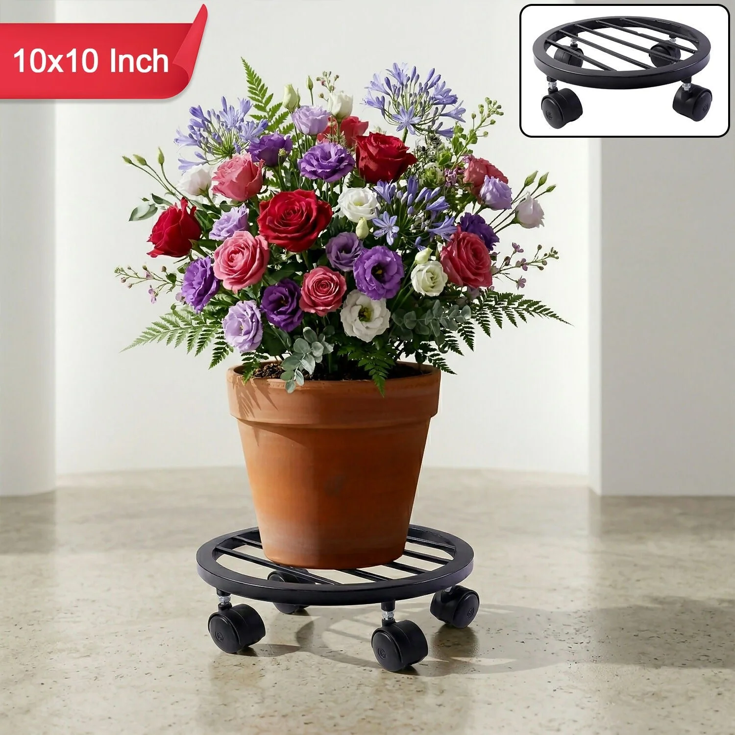 Heavy Duty Round Plant Pot Trolley with Wheels for Easy Movement