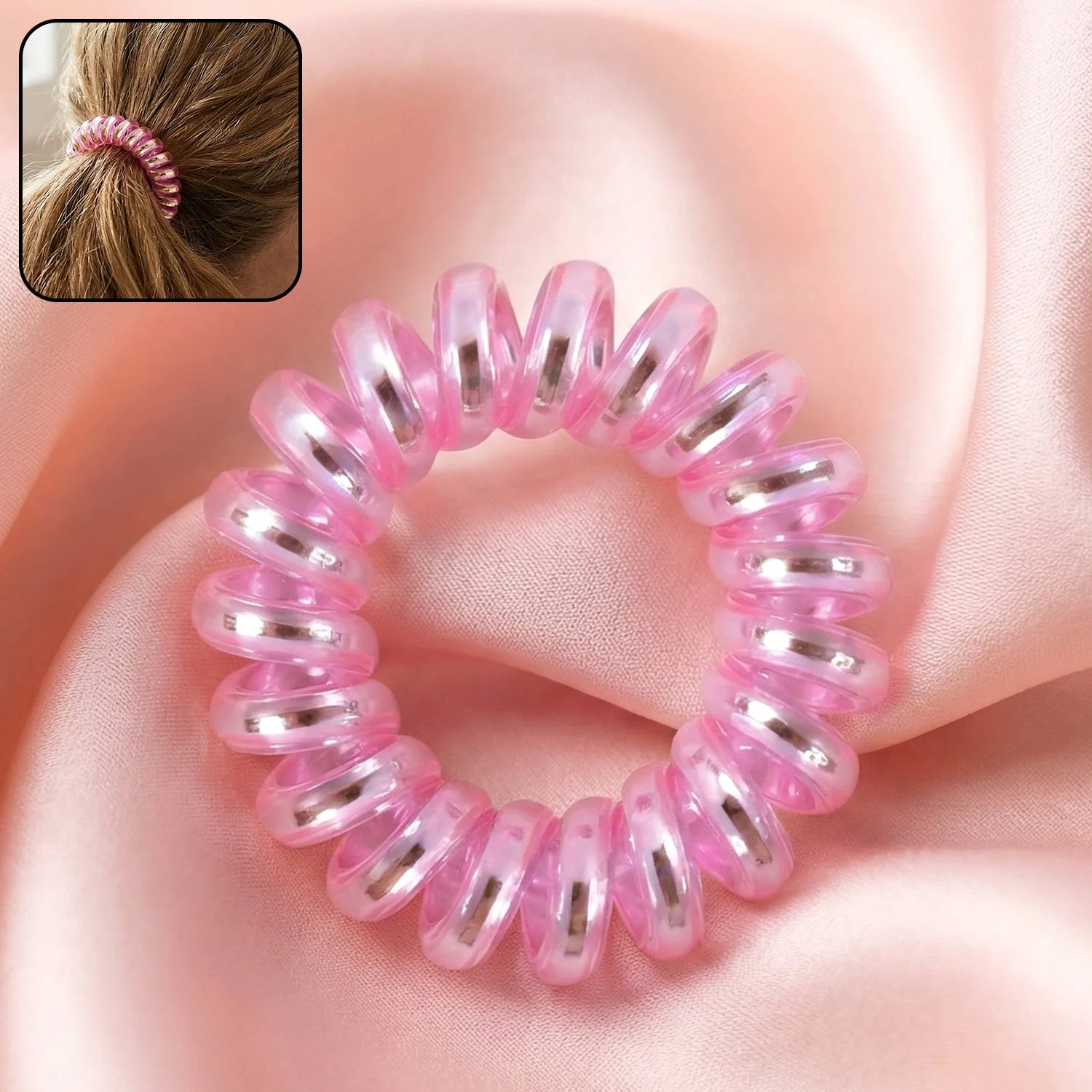 Soft Stretchable Telephone Wire Style Hair Bands Set (1 Pc, Mix Color)