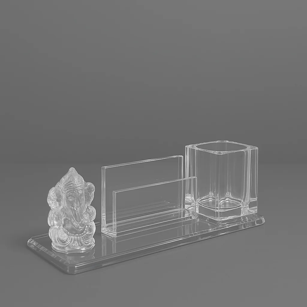 Glass Desktop Organizer with Ganesh Idol – 3-in-1 Gift Set
