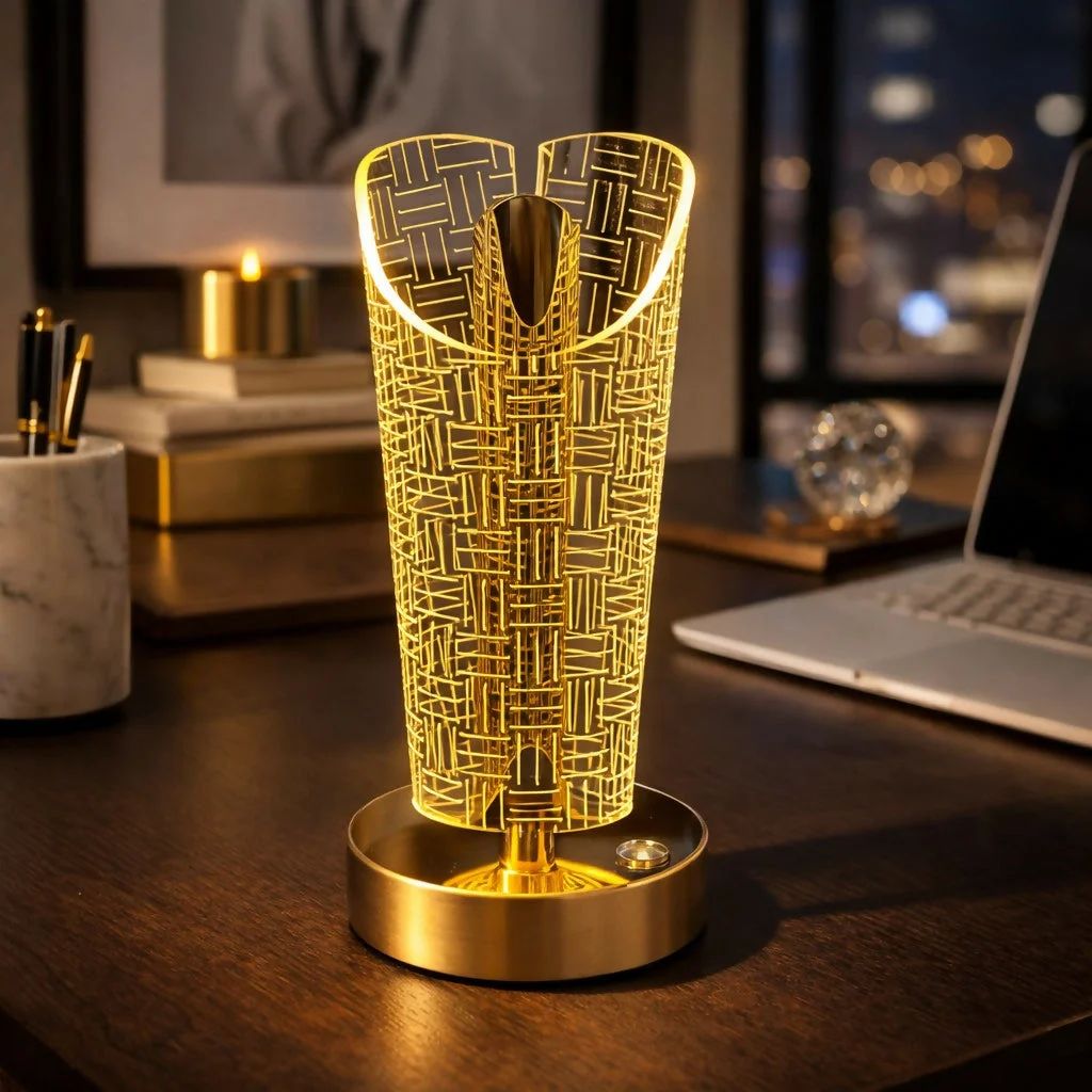 Decorative LED Table Lamp with Pattern Shade Warm Light (Design may vary)