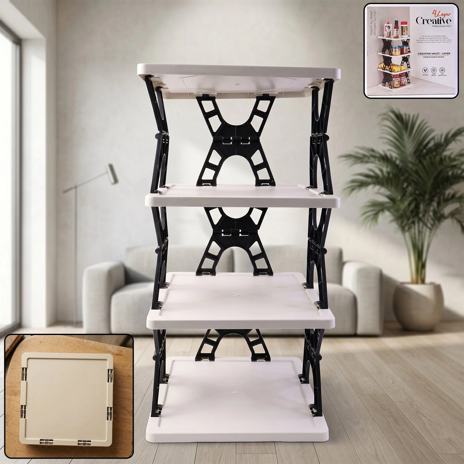 Multipurpose Foldable 4 Layer Storage Rack (1 Pc)