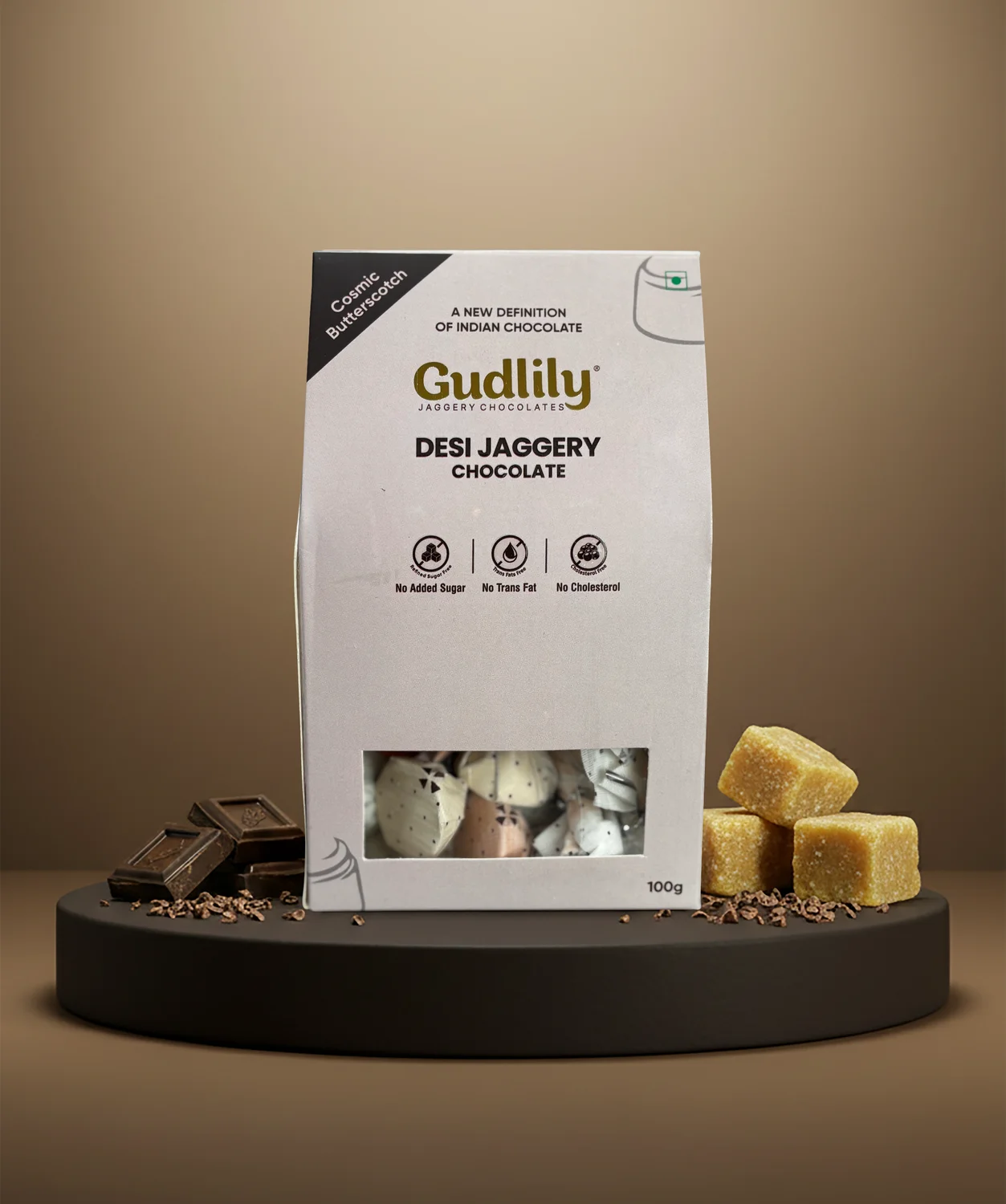 Gudlily Desi Jaggery Cosmic Butterscotch Chocolate – Premium Jaggery Chocolates with Natural Sweetness (100Gm)