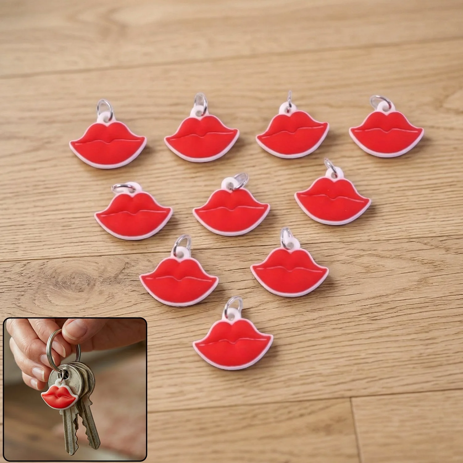 Cute Lips Shape Bag Charm Keychain Set (10 Pc)