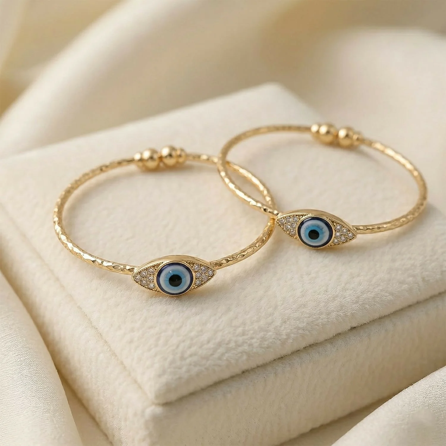 Gold Evil Eye Adjustable Bangles for Women