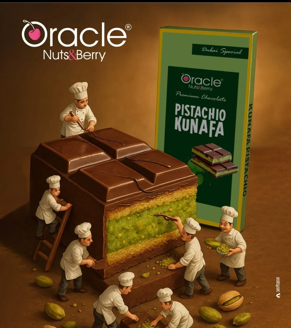 Oracle Nuts & Berry Dubai Pistachios Kunafa Bar Chocolate 100 gm