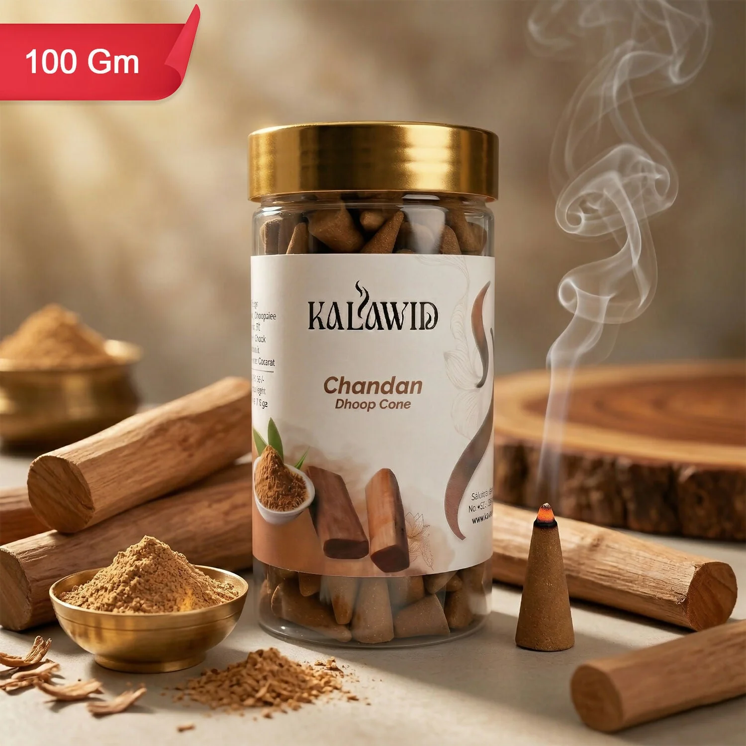Chandan Dhoop Cone Jar for Long Lasting Fragrance & Daily Spiritual Use (100 Gm)