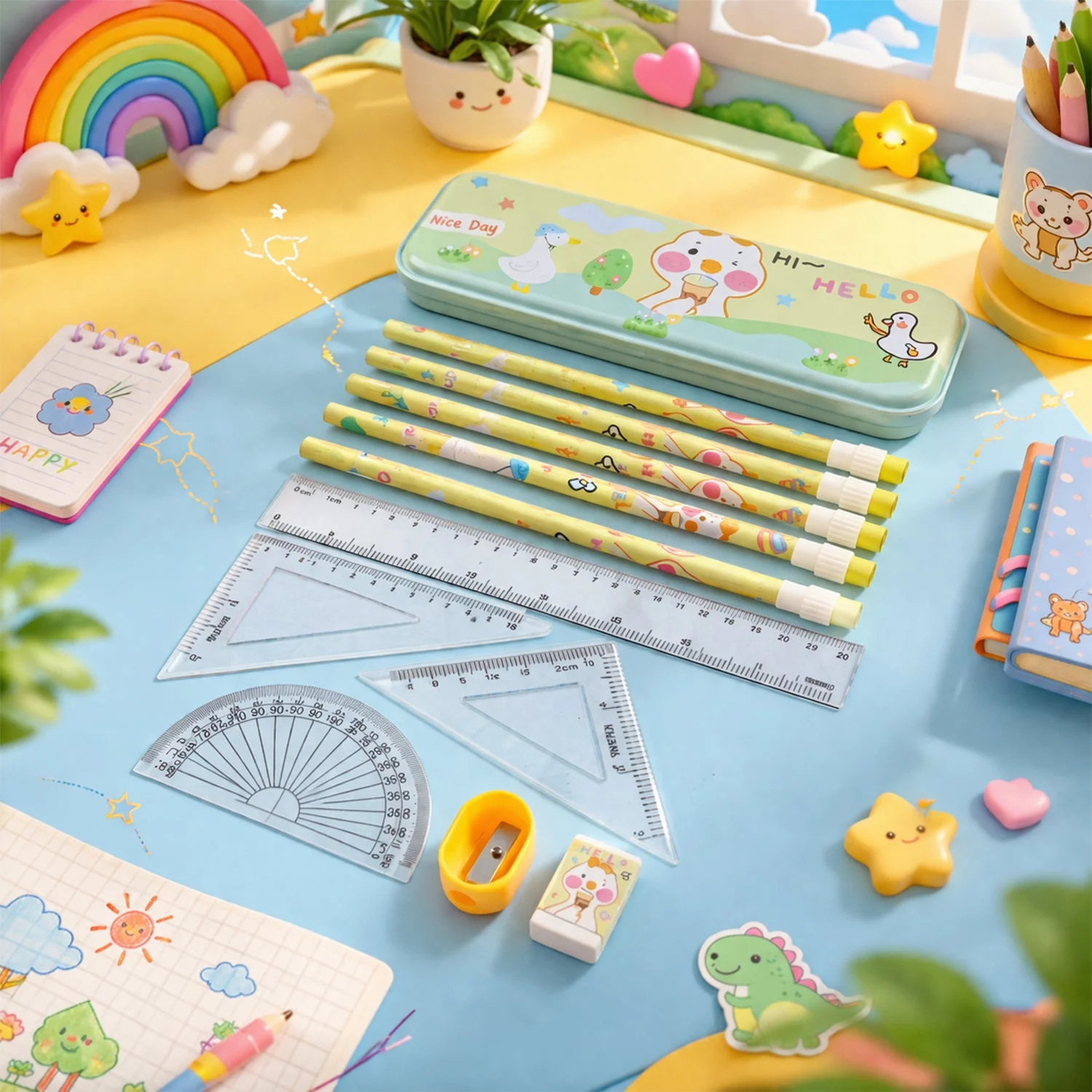 Cute Cartoon Geometry Box Stationery Set (1 Set)