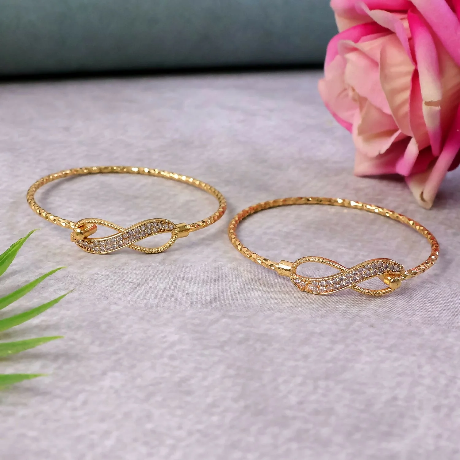 Gold Plated Infinity Design Stone Bracelet Pair