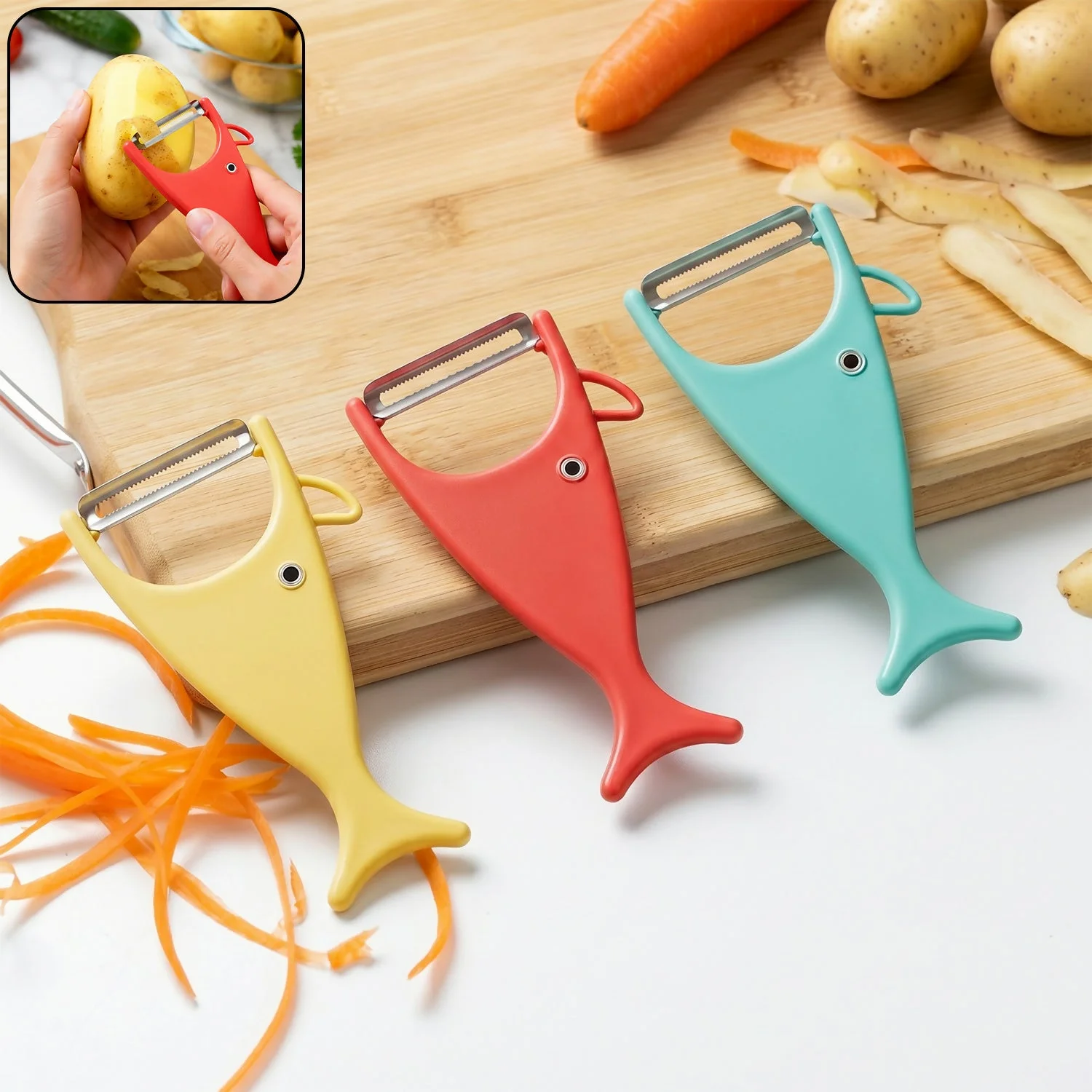 Multi Color Fish Shape Vegetable Peeler with Sharp Stainless Steel Blade Tool (Pack Of 3)