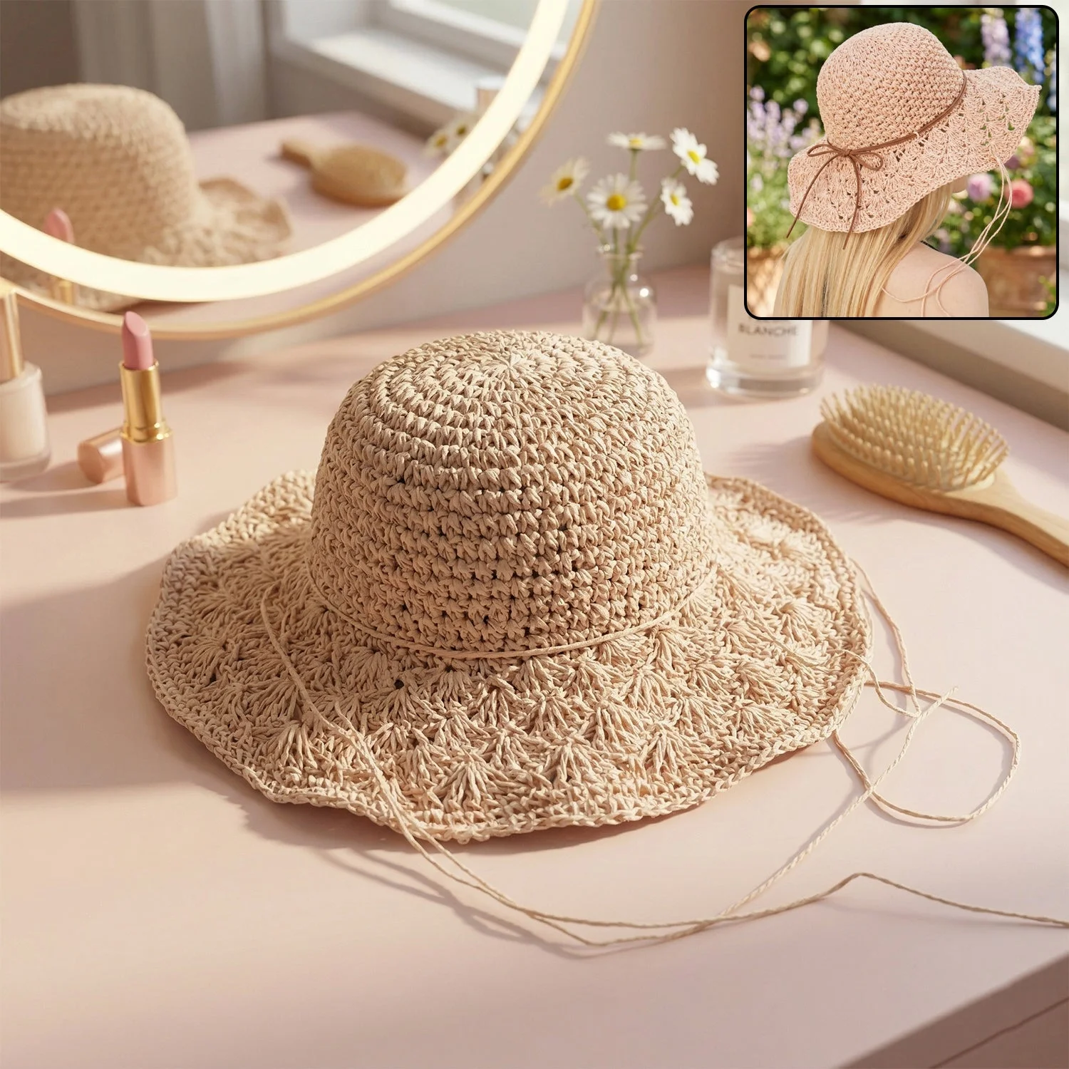 Stylish Handwoven Wide Brim Summer Sun Hat Cap (1 Pc)