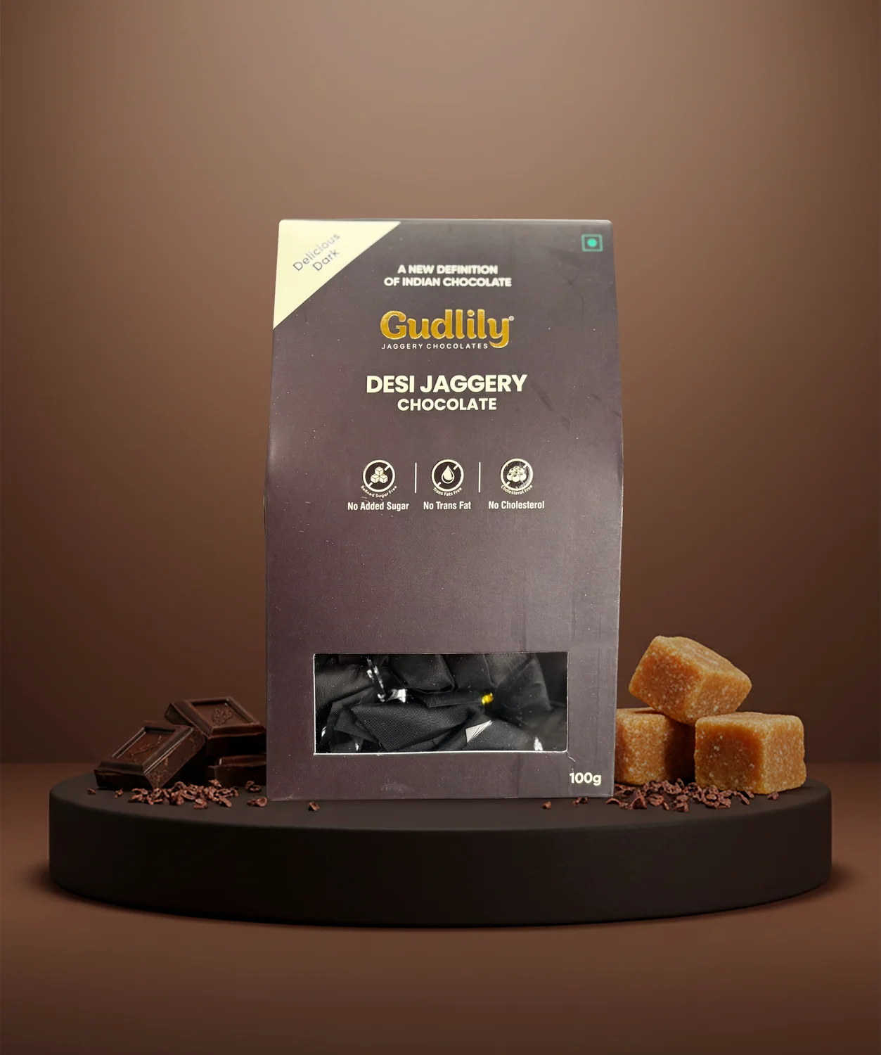 Gudlily Desi Jaggery Delicious Dark Chocolate – Premium Jaggery Chocolates with Natural Sweetness (100Gm)