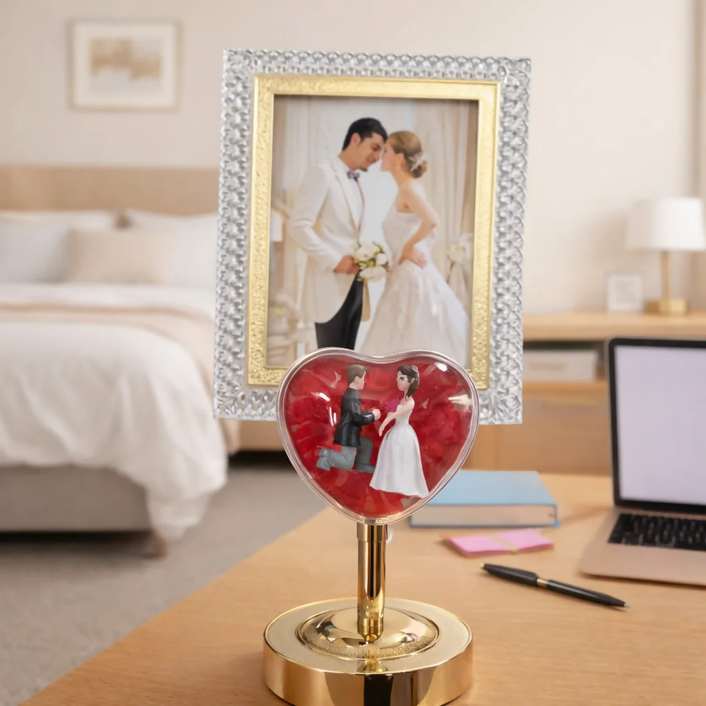 LED Heart Couple Photo Frame Lamp with Decorative Stand