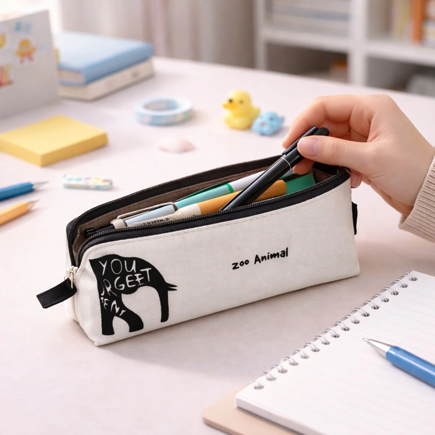 Stylish Canvas Pencil Pouch (1 Pc)