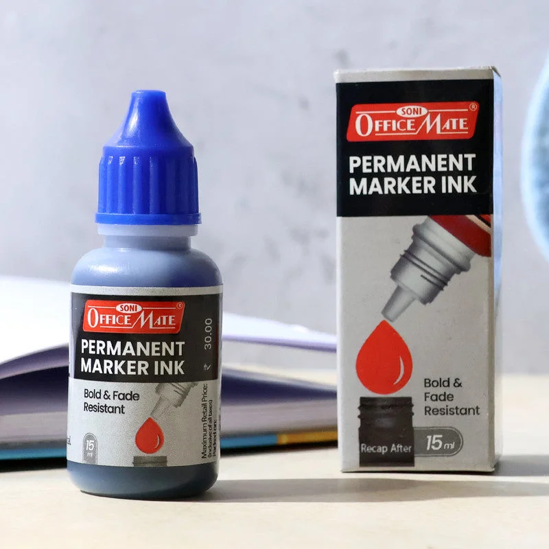 Officemate Permanent Marker Ink Blue – 15 ml Refill Bottle | Bold & Fade-Resistant