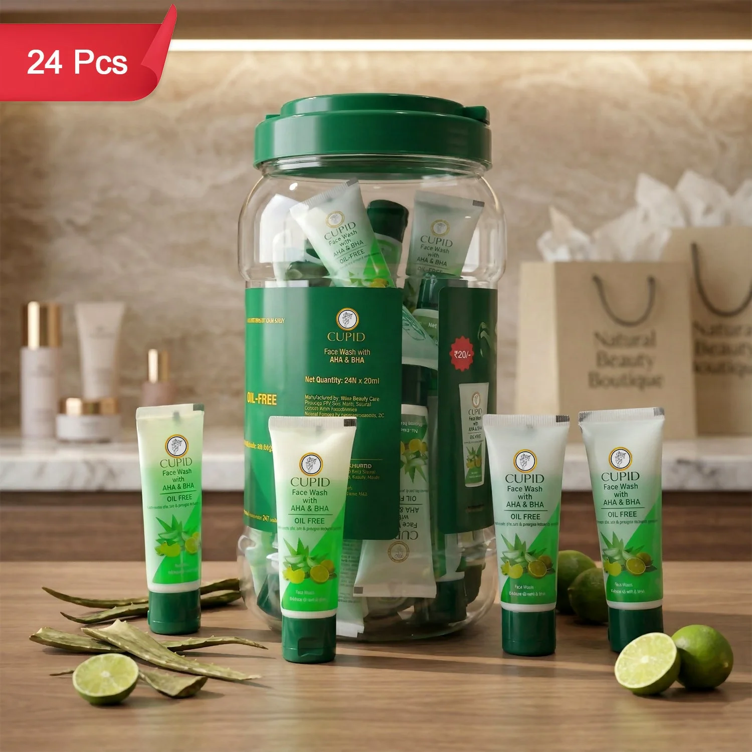 Cupid AHA & BHA Oil-Free Face Wash for Smooth And Clear Skin (24 Pc x 20ml)