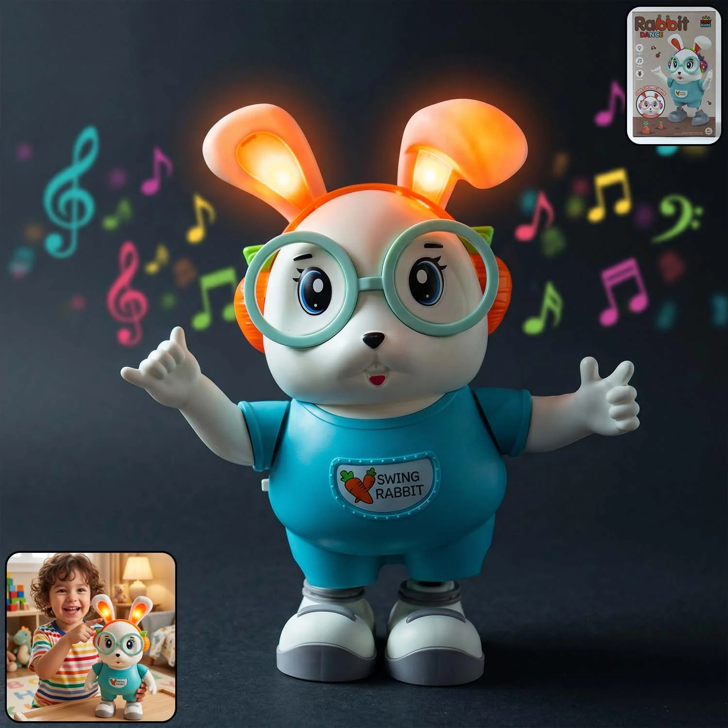 Swing Rabbit Musical Dancing Toy with Light-Up Ears (1 Pc)