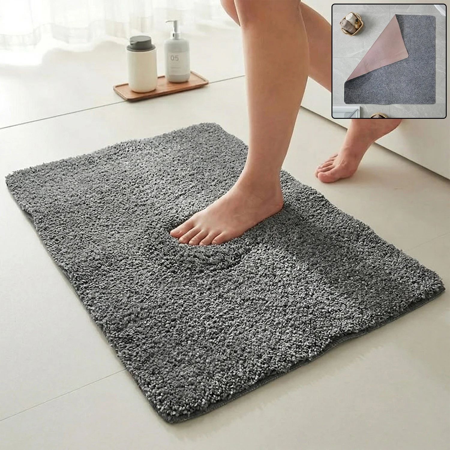 Ultra Soft Anti Slip Bathroom Floor Mat (1 Pc, 100x99 Cm)