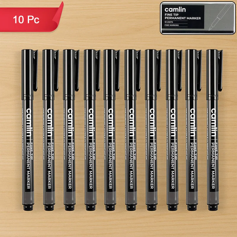 Camlin Fine Tip Black Permanent Markers – Pack of 10