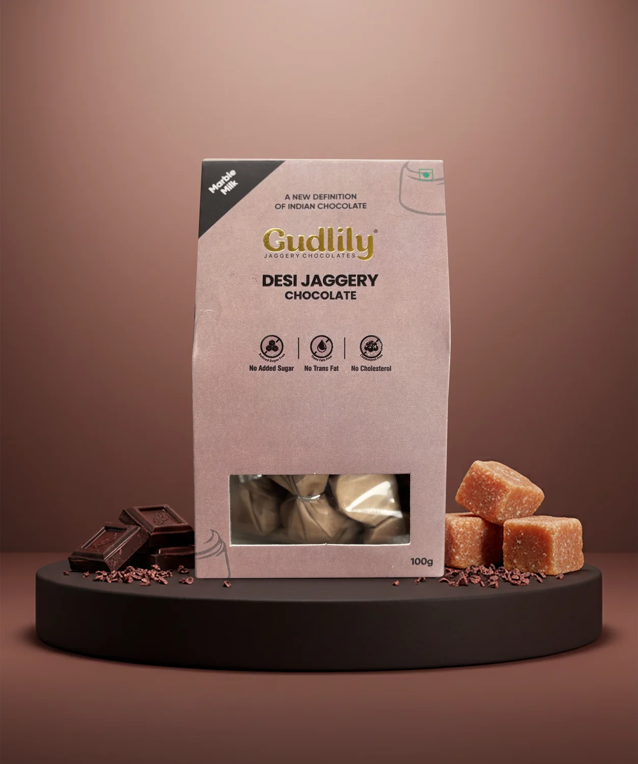 Gudlily Desi Jaggery Marble Milk Chocolate – Premium Jaggery Chocolates with Natural Sweetness (100Gm)