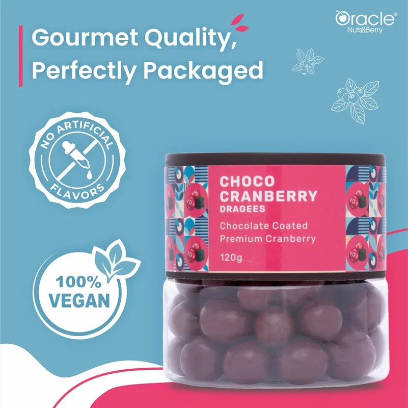 Oracle Choco Cranberry Dragees Chocolate Coated Premium Cranberries (120gm)