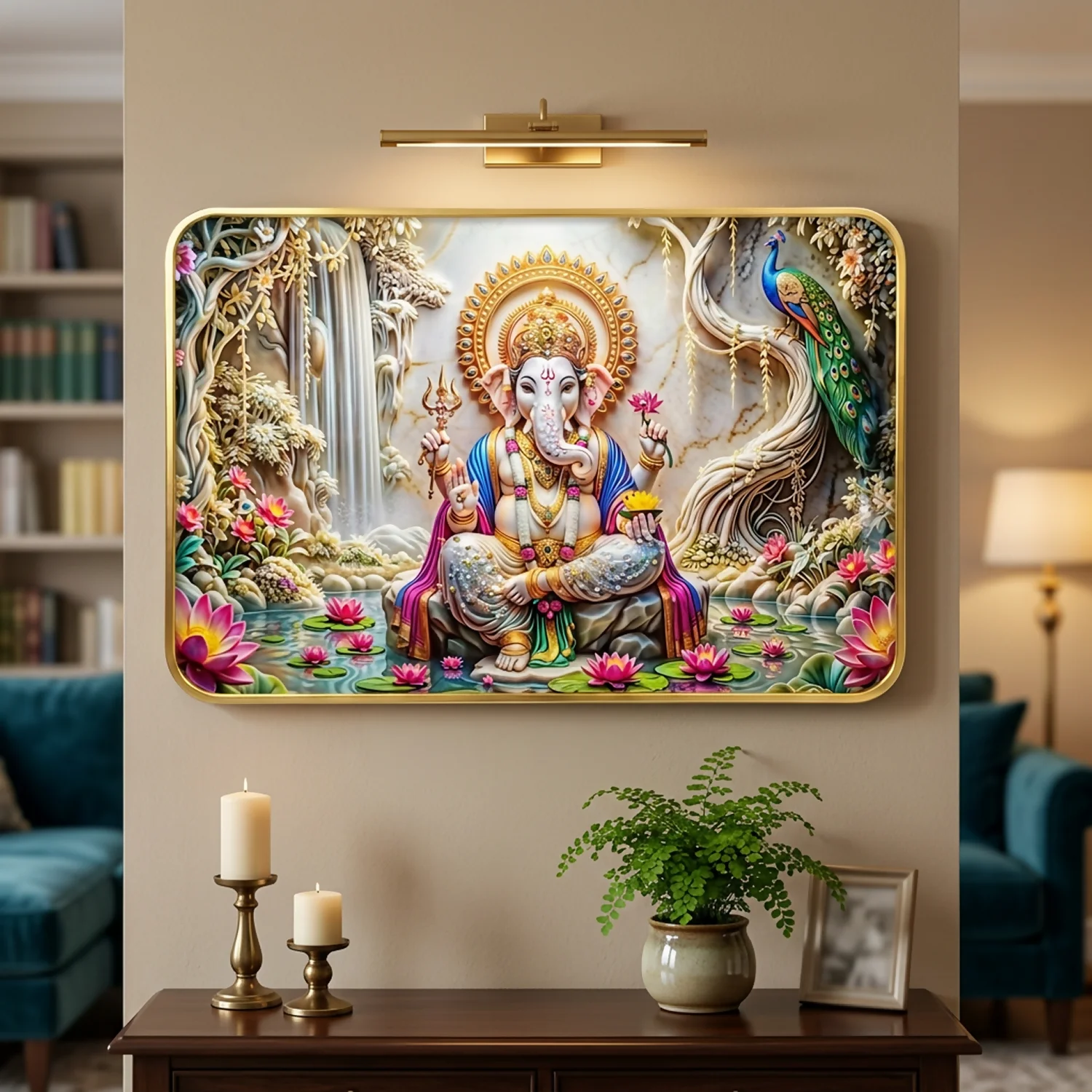 Premium Lord Ganesha Wall Art Frame | Luxury Golden Frame Home Decor