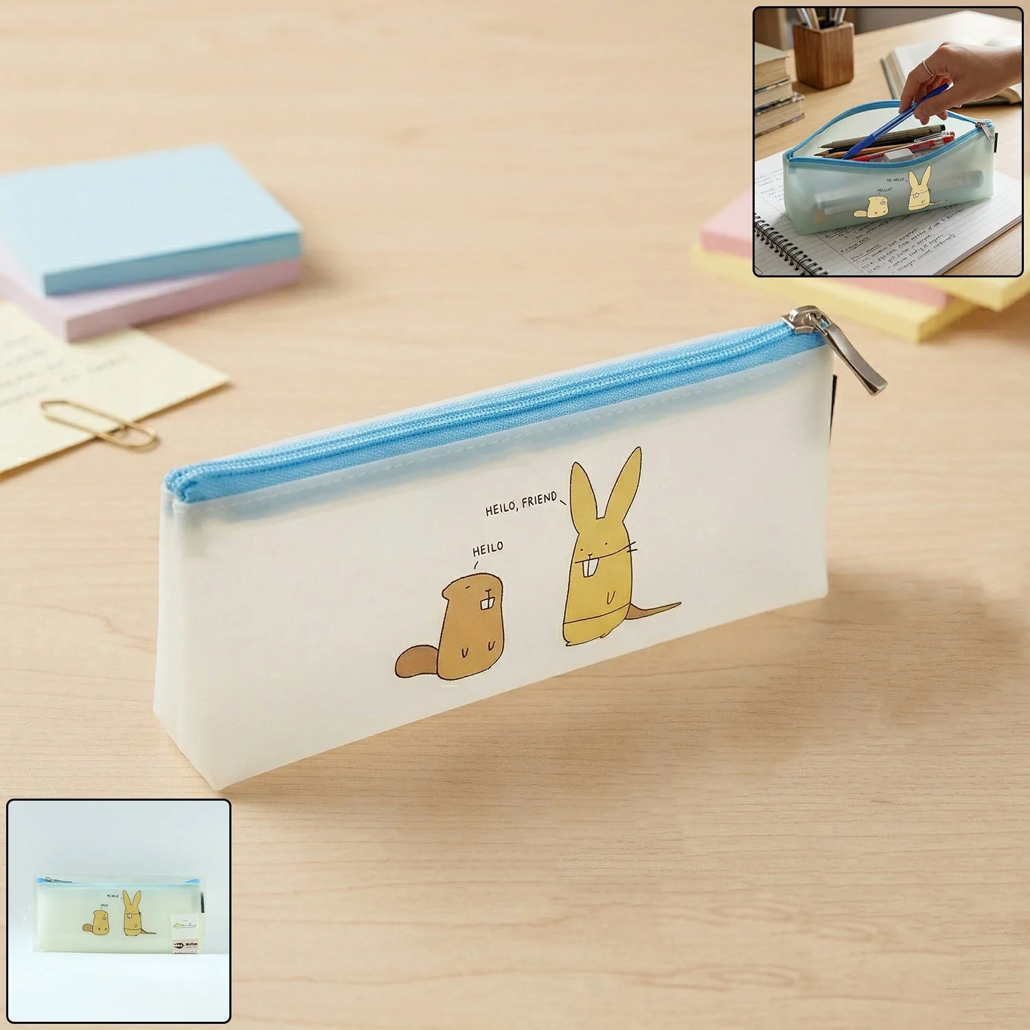 Cute Cartoon Transparent Pencil Pouch (1 Pc)