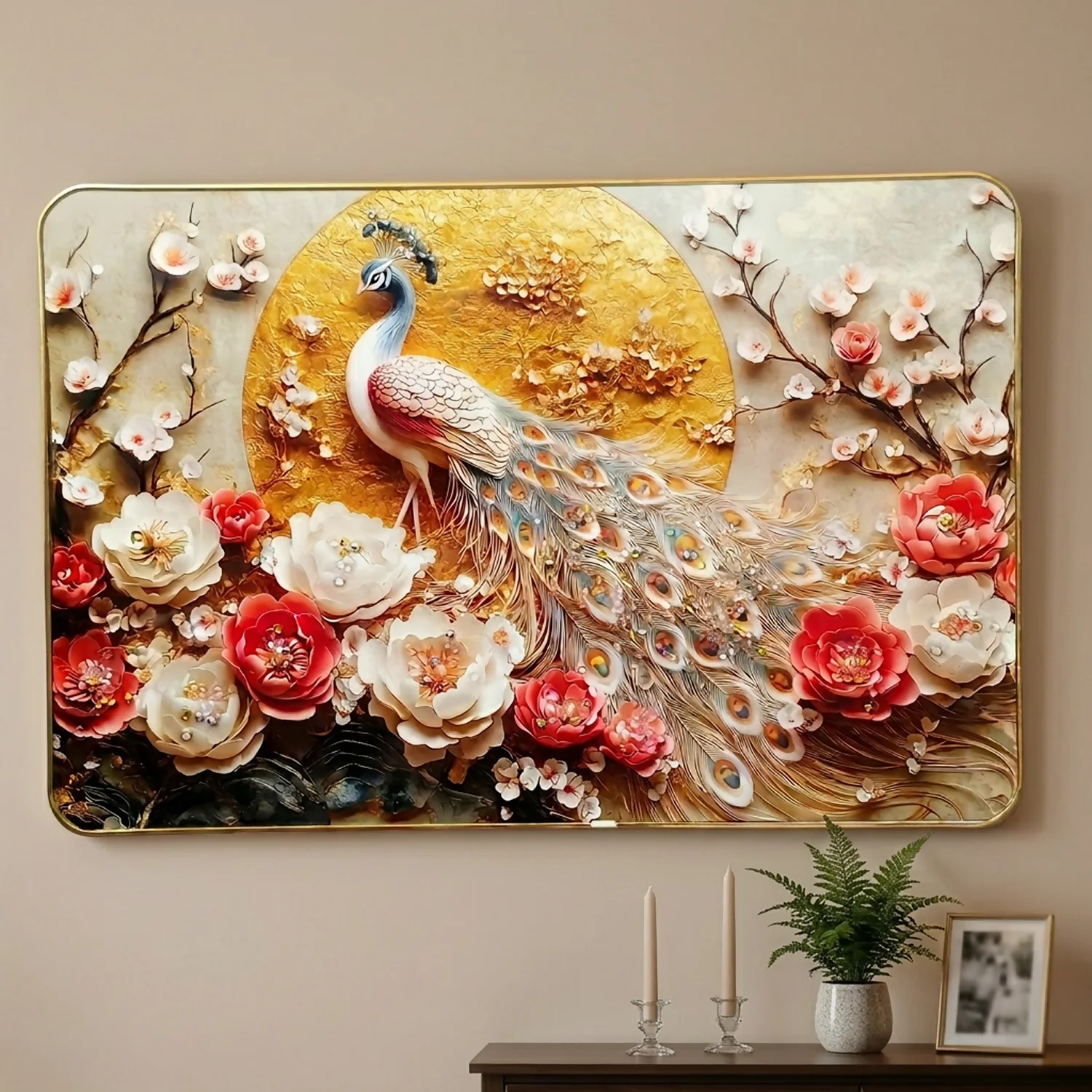 Luxury Peacock Wall Art Frame | Luxury Golden Frame Home Decor