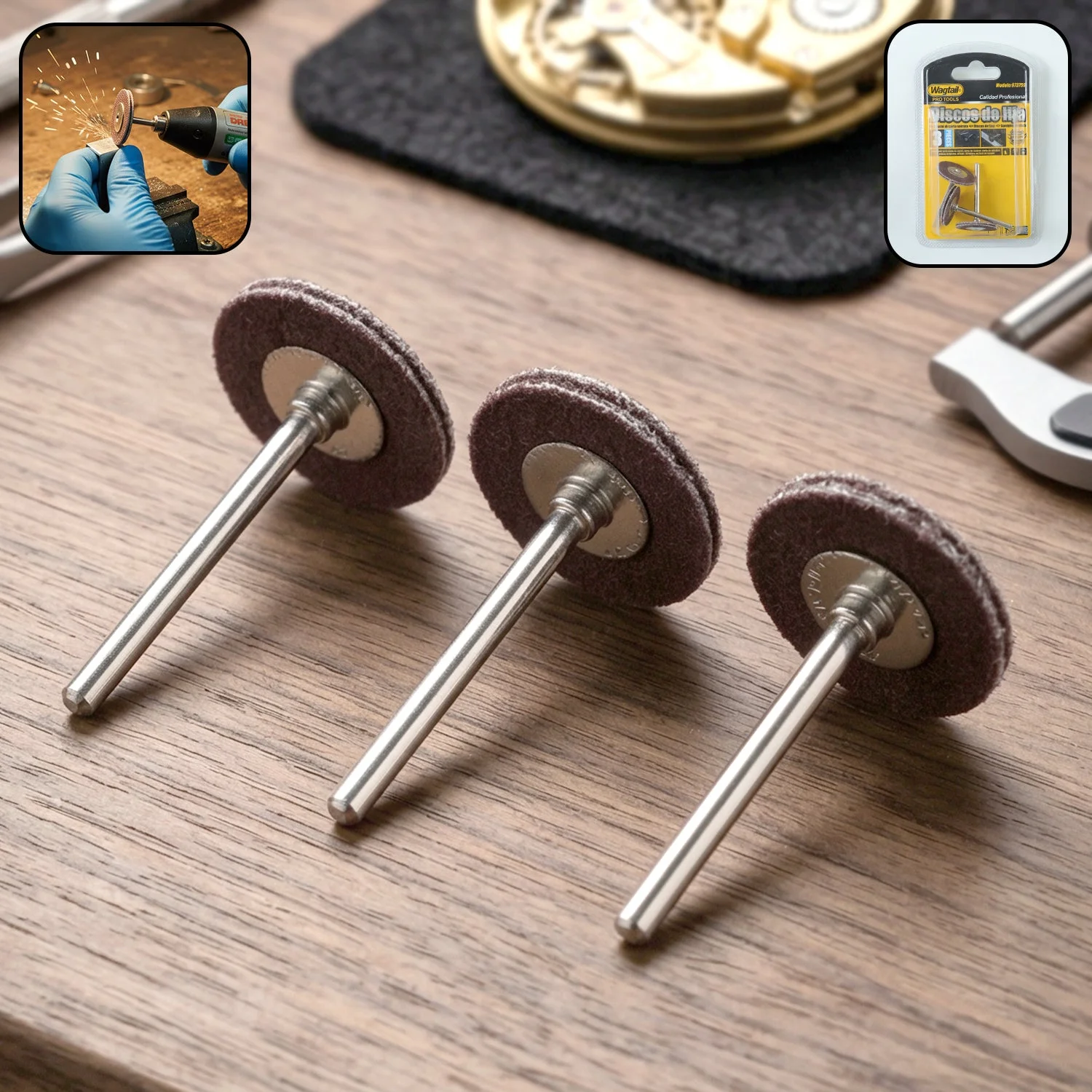 Wagtail Mini Rotary Tool Grinding Wheel Disc Set with Metal Shank (3 Pc Set)