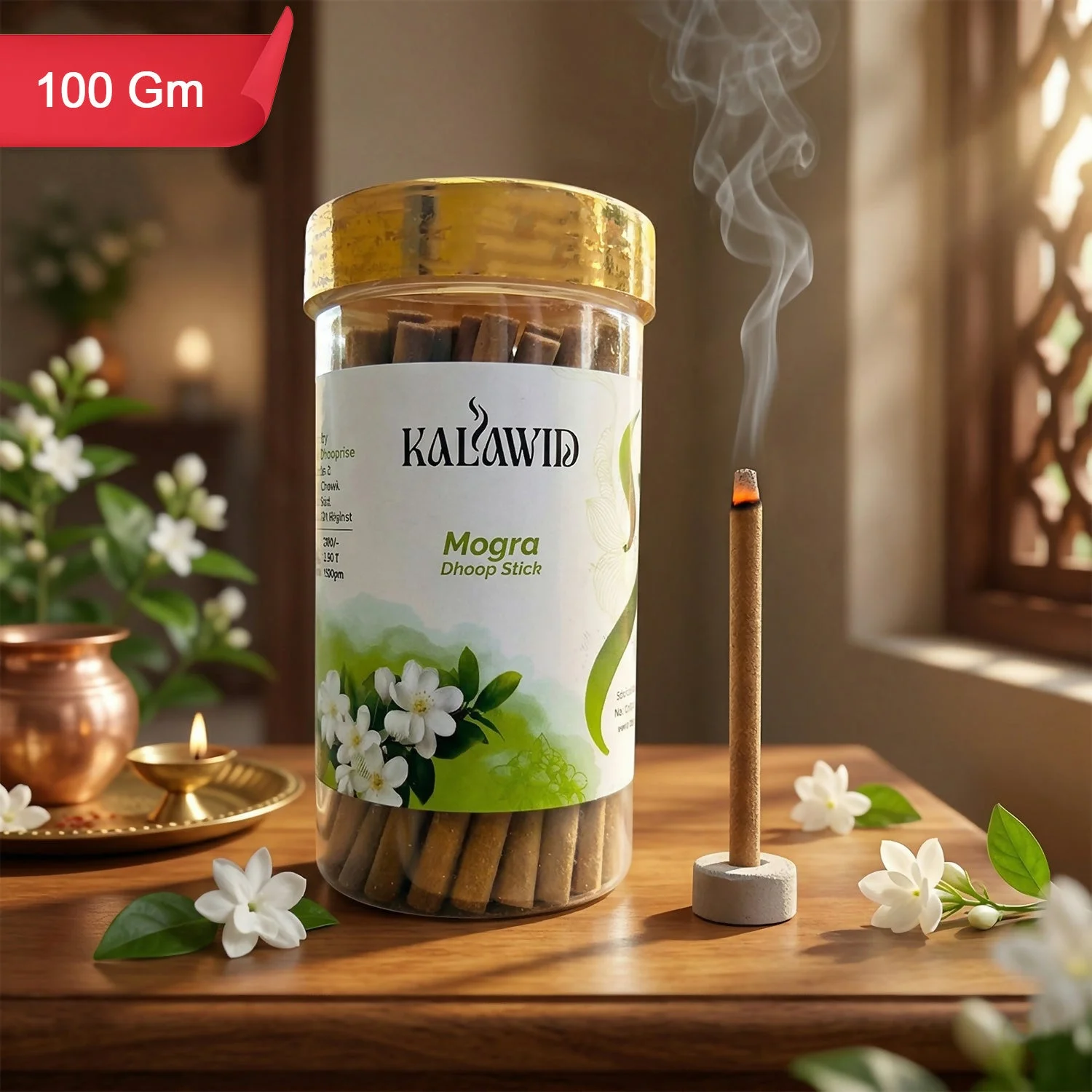 Mogra Dhoop Sticks Jar for Fresh Floral Fragrance & Daily Spiritual Use (100 Gm)