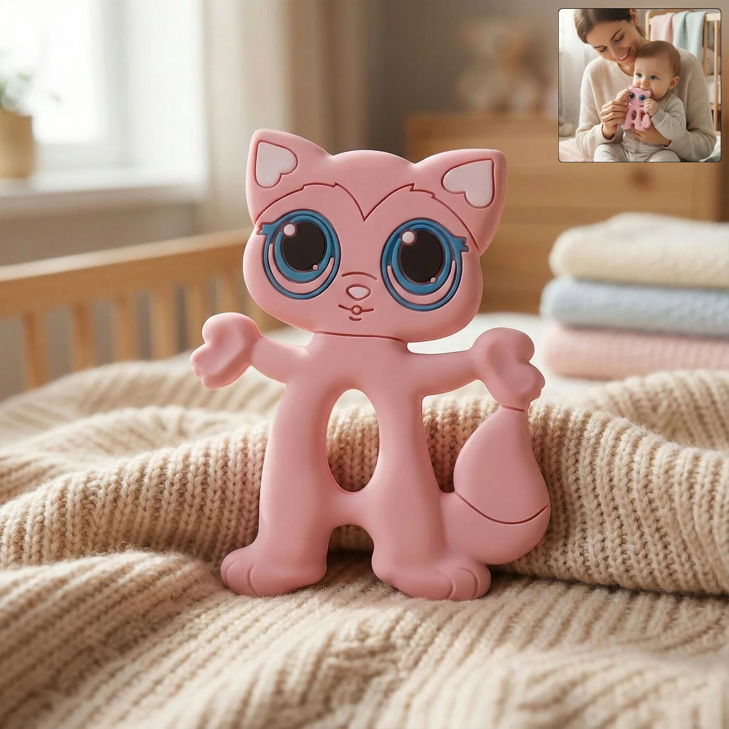 Cute Cat Baby Teether Toy for Soothing Gums with Soft Chewable Surface for Infants