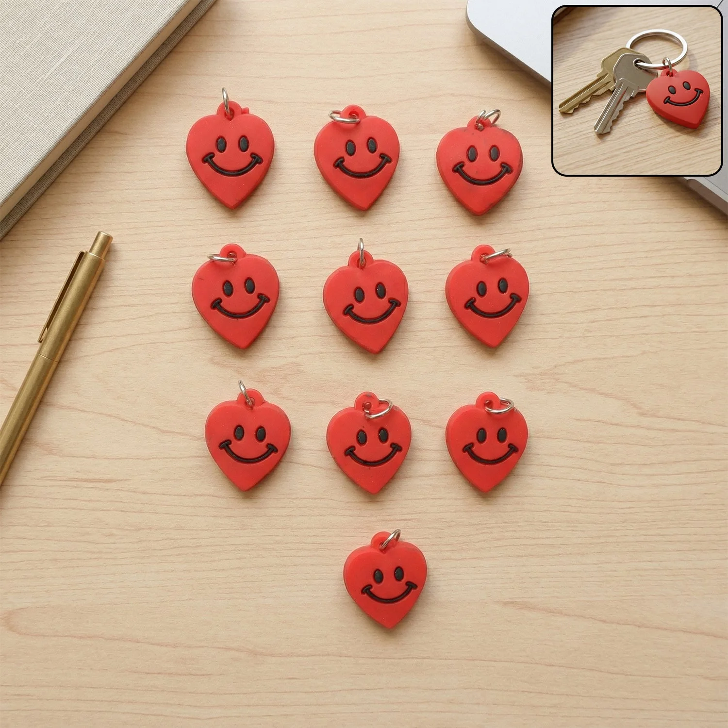 Cute Smiley Heart Shape Bag Charm Keychain Set (10 Pc)