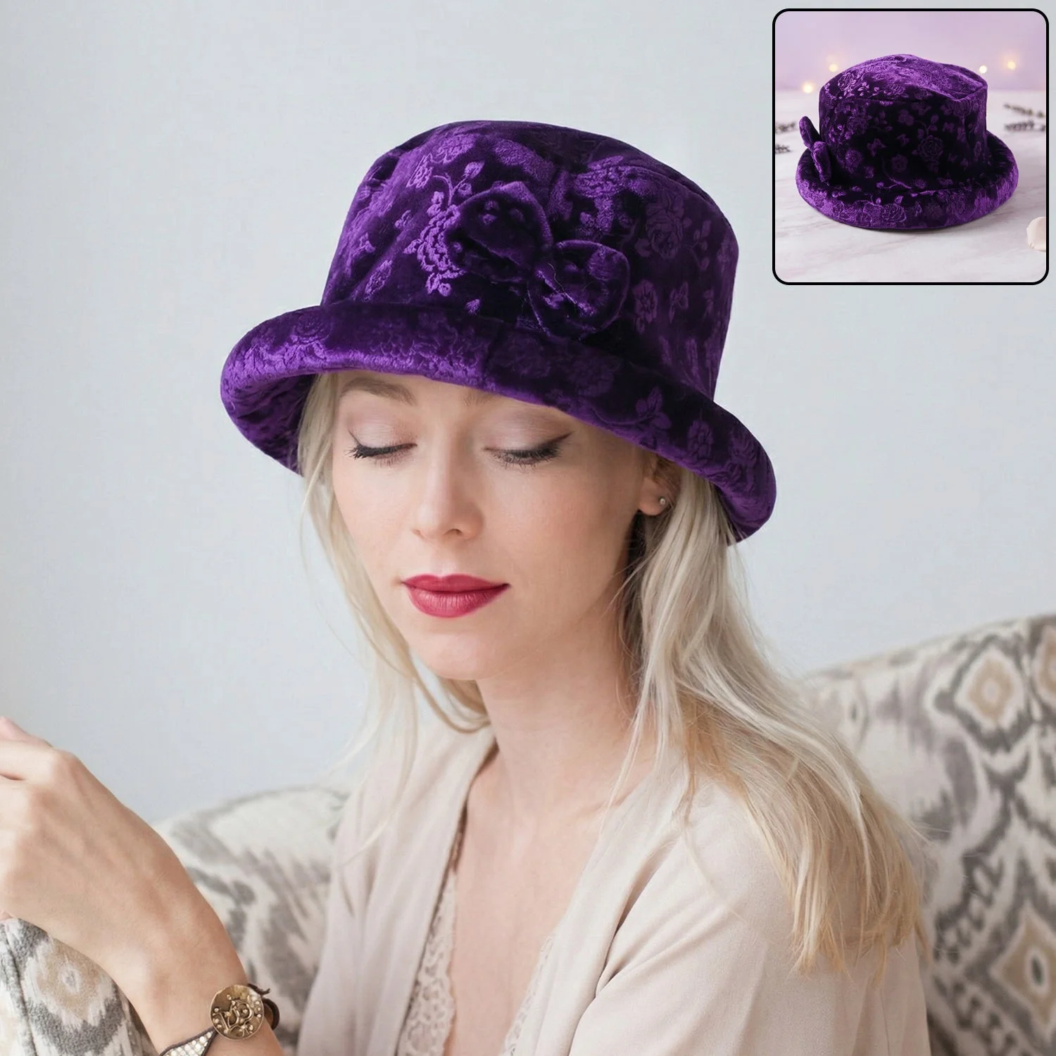 Premium Velvet Designer Bucket Hat Cap for Women (1 Pc)