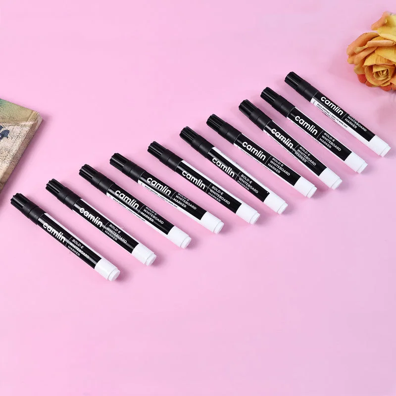 Camlin Bold-E Whiteboard Marker (Set of 10) - Refillable, Bold Writing, (Set of 10)
