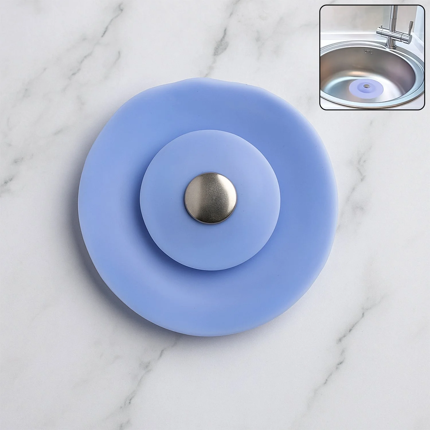 Creative 2-in-1 Blue Silicone Sewer Sink Sealer Cover Drainer (multicolour / 1 Pc)