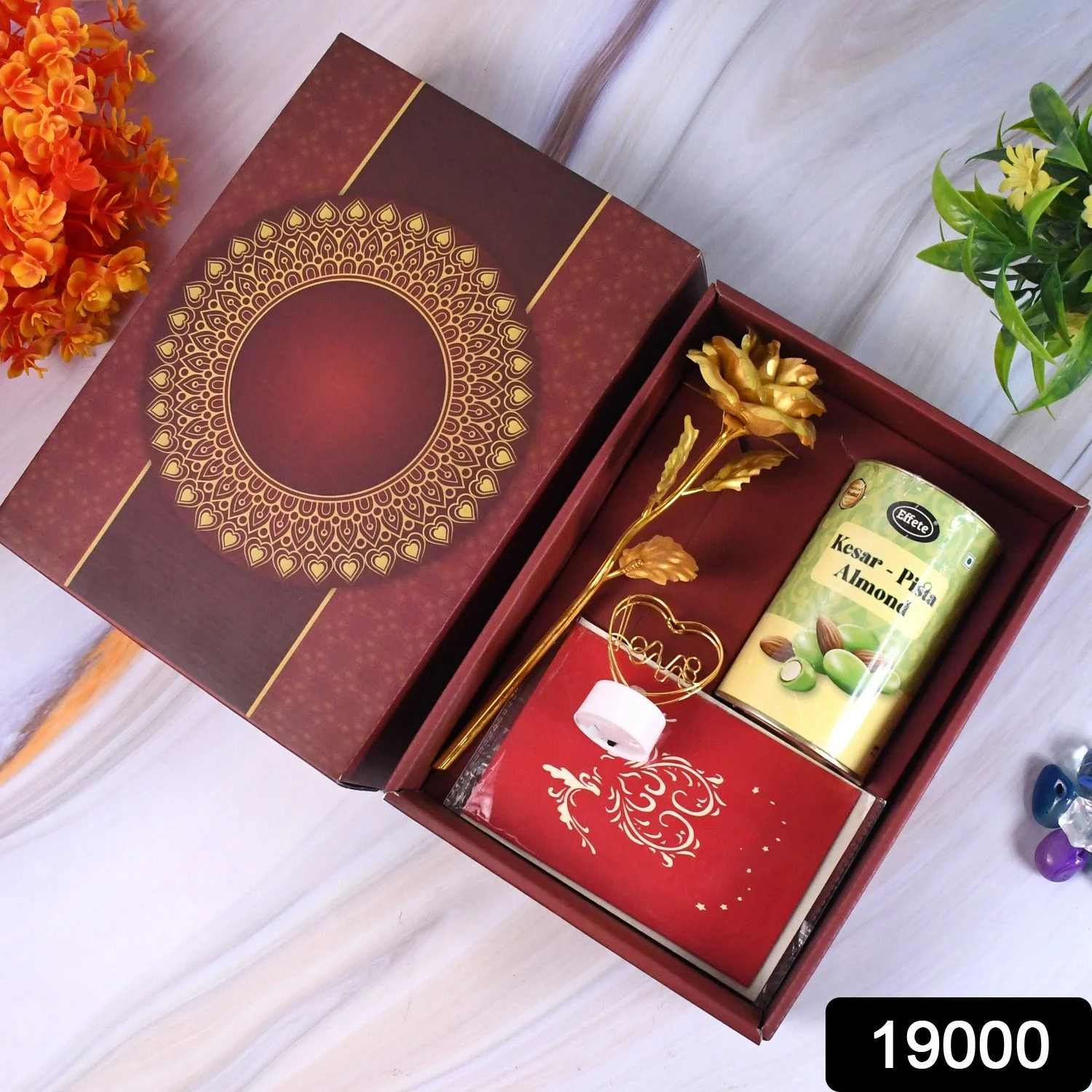 Valentine’s Day Special Gift Box - Heart-Shaped Light, Chocolate Box & Golden Flower