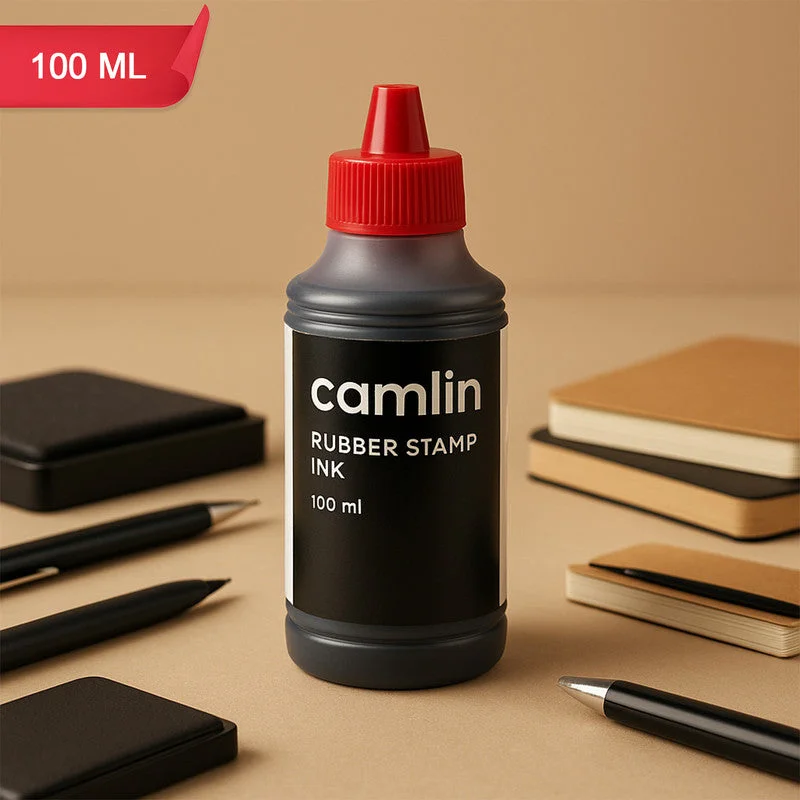 Camlin Rubber Stamp Ink Red – 100 ml Bottle for Bold & Clear Impressions
