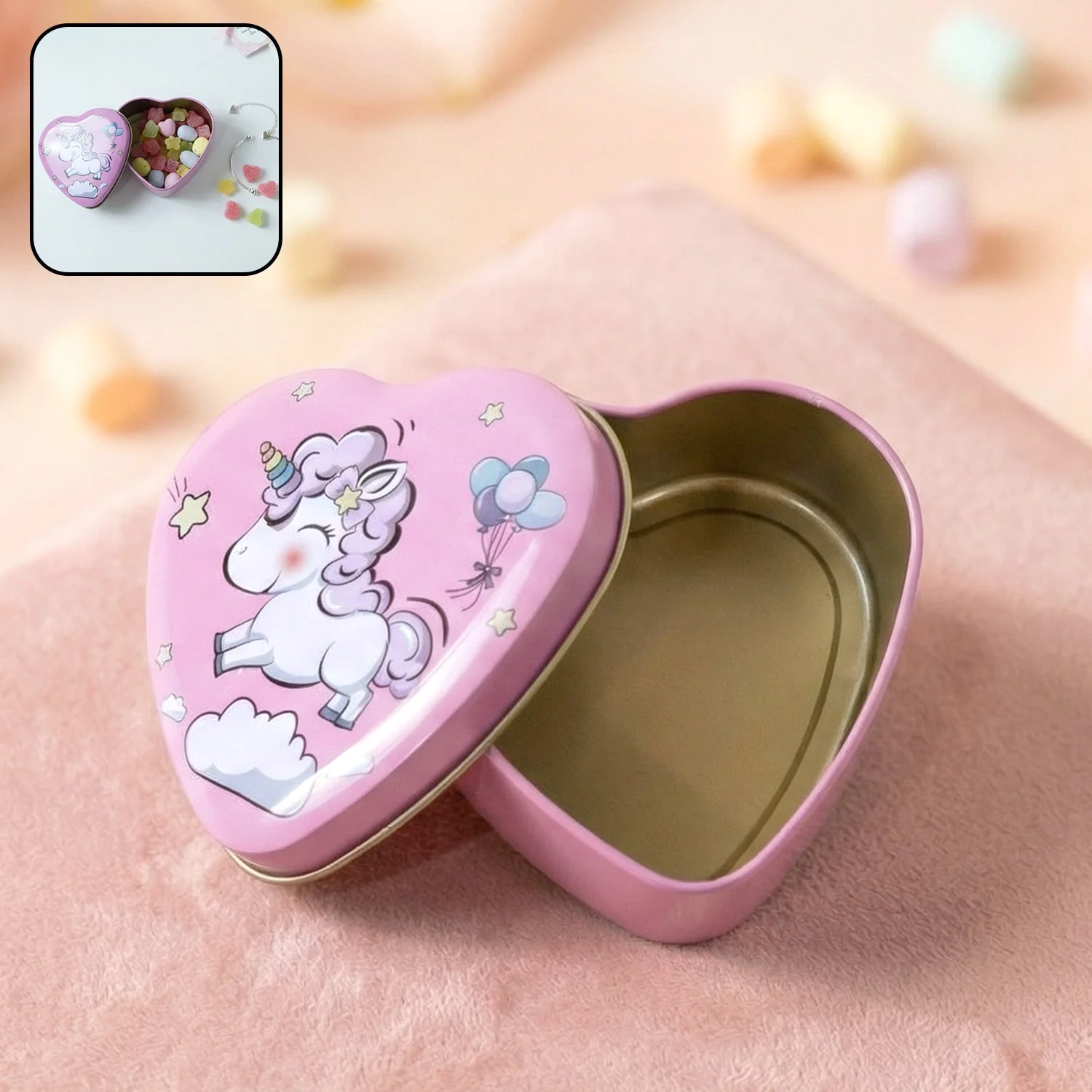 Heart Shaped Unicorn Printed Multipurpose Storage Box (1 Pc)
