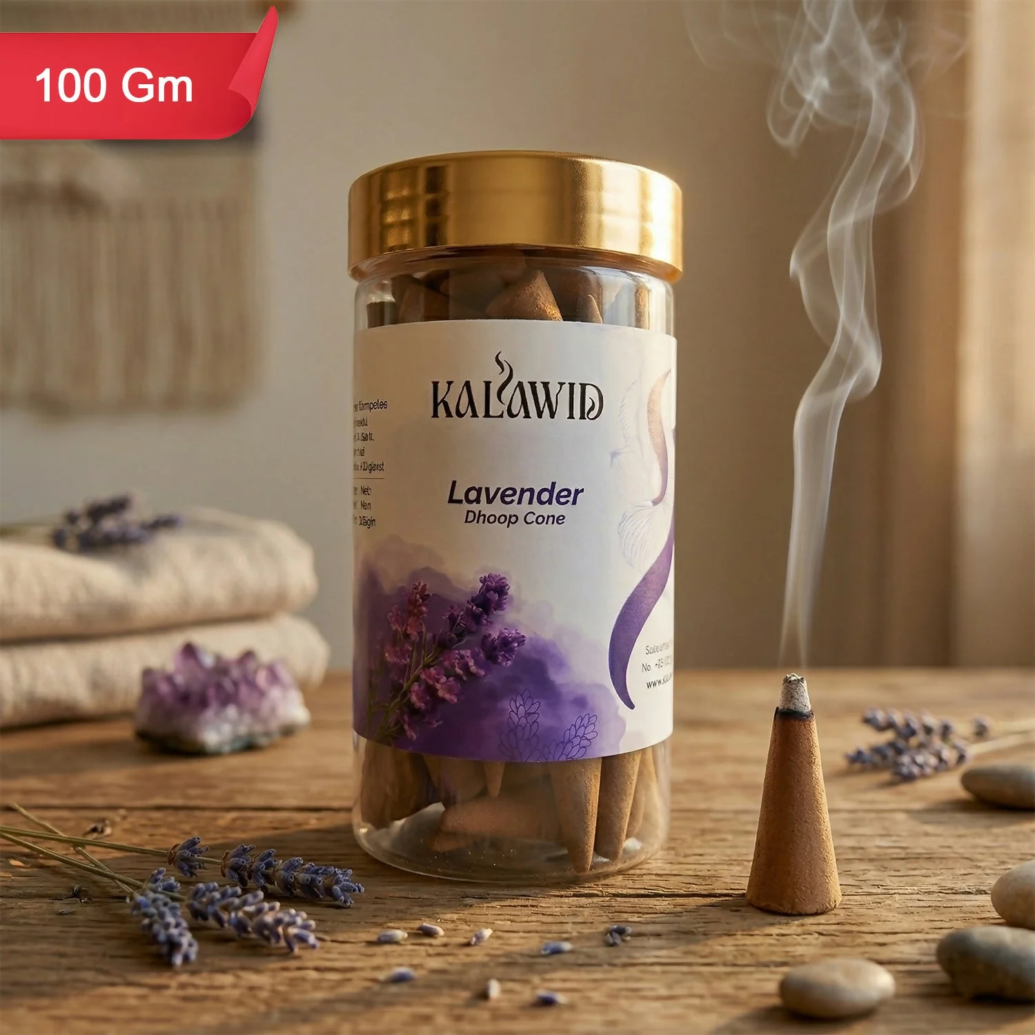 Lavender Dhoop Cone Jar for Relaxing Fragrance & Stress Relief Ambience (100 Gm)