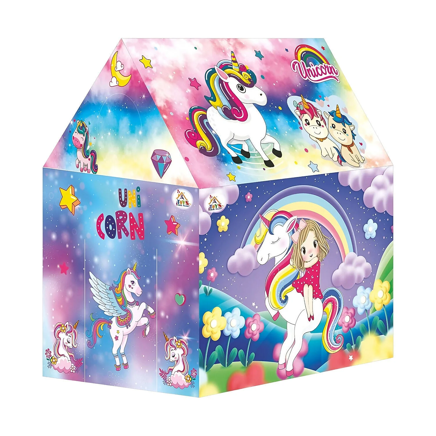 Unicorn Theme Foldable Kids Play Tent House with Colorful Fantasy Print for Indoor & Outdoor Play - 5