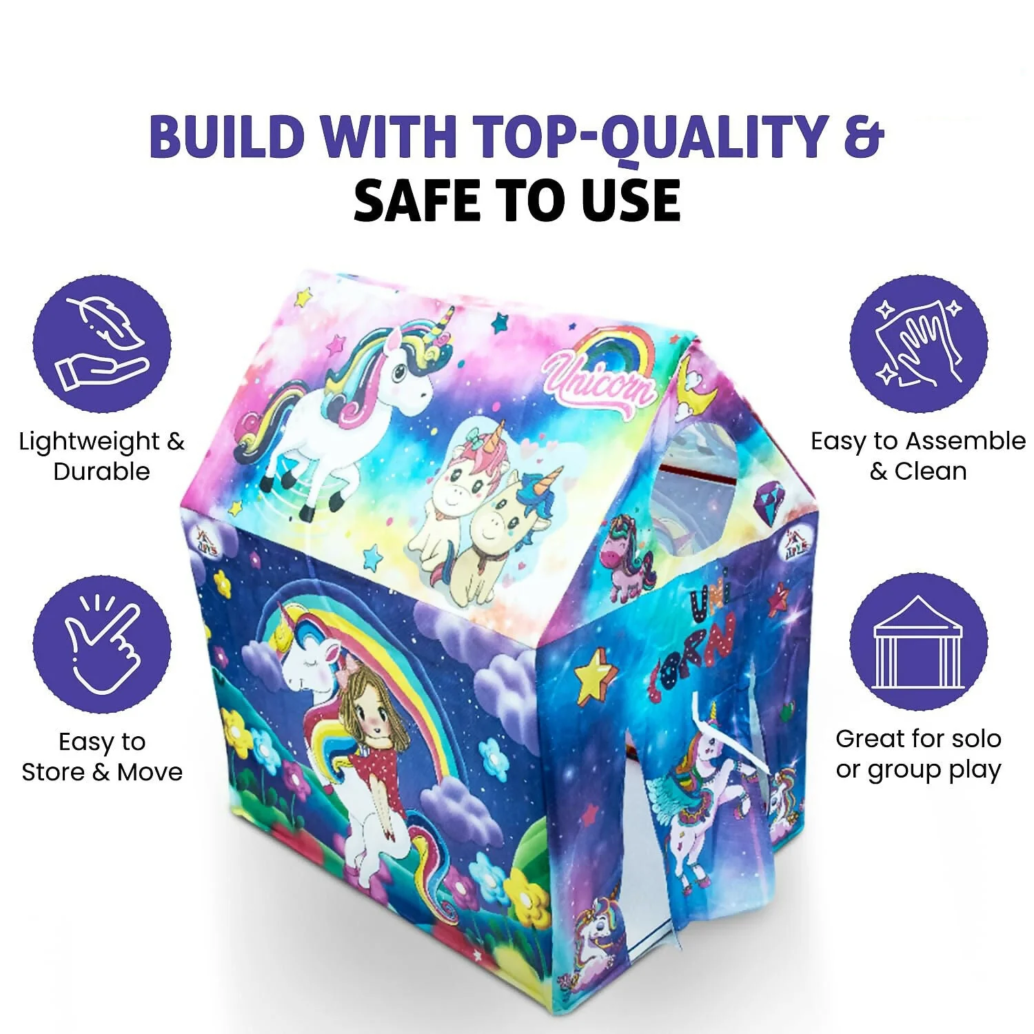 Unicorn Theme Foldable Kids Play Tent House with Colorful Fantasy Print for Indoor & Outdoor Play - 2